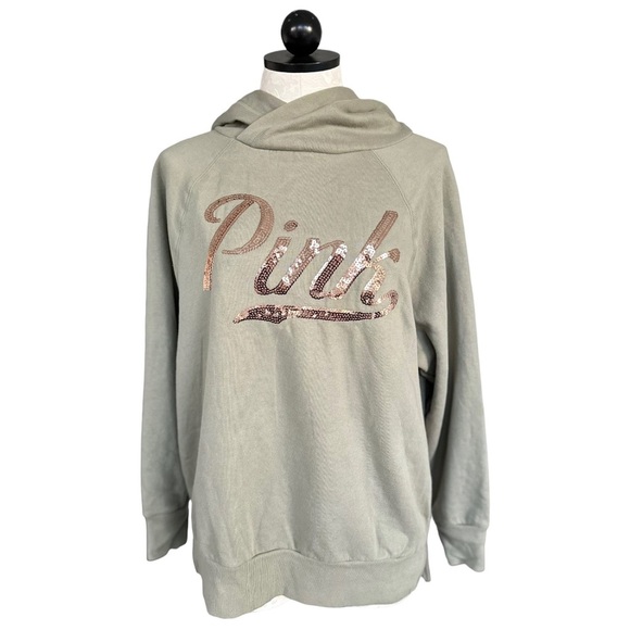 PINK Victoria's Secret Sequin Hoodie Light Green with Pink Sequins Size XS - Picture 14 of 15